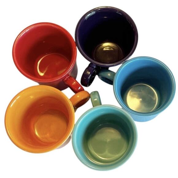 Vtg Fiestaware Fiesta HLC Set of 5 Multicolored Coffee Cups Mugs Ring Handles - Picture 5 of 16